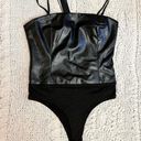 Lucy Paris Black Faux‎ Leather Cami Top Thong Bodysuit Size S NWT Photo 0