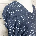 Carmen Marc Valvo  Navy Blue Polka Dot Puff Sleeve Blouse Size Small Photo 5