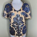 Tracy Reese  Neiman Marcus Sequin Top SMALL Blue Nude Scoop Neck Party Blouse Photo 1