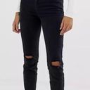 ASOS  High Rise Farleigh 'Slim' Mom Distressed Denim Jeans Washed Black Size 26 Photo 6