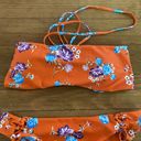 Zaful  Orange Floral Lace Up Bikini Tropical Small Bandeau Top Cheeky Bottom Photo 4