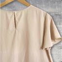 ZARA  Short Flutter Sleeve Blouse Womens M Pleated Ruffle Hem Beige Chiffon Flowy Photo 2