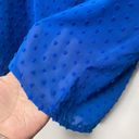 New York & Co. Womens Swiss Dot Blouse Top Royal Blue ¾ Balloon Sleeve Sz XS Photo 4