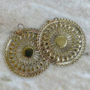 None Gold Sunburst Lasercut Metal‎ Disk Statement Earrings Photo 2