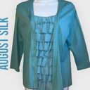 August Silk  Layered Top With Ruffle Inset Trellis Turquoise NWT $68 Large Photo 0