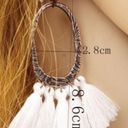 None COPY - White Fringe Tassel Etched Brass Hoop Earrings Photo 1