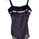 NWT Vintage Robby Len Y2K Polka Dot Ruffle One Piece Swimsuit Sz 14 Pin Up Style Black Photo 0