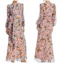 Eliza J Pink Floral Long Sleeve Maxi Dress Chiffon Ruffle Front Slit Size 14 New Photo 2