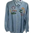 Vintage Blue Women's Button Up Shirt Embroidered Maple Acorn Oak Oversized  XL Photo 2