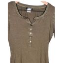 Venus  Ribbed Long Sleeve Top Scoop Neck Buttons Henley T-Shirt Olive Size XS Photo 4