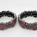 New Mary Kay Set of 2 Pink Rose Enamel Elastic Stretch Cuff Bracelets Photo 1