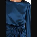 Petal and Pup  Opal Navy Blue Satin Long Balloon Sleeve Wrap Mini Dress 6 Photo 9