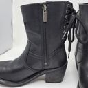 Harley Davidson  Black Leather Lace Up Heeled Boots Side Zipper Size 6 Photo 4