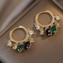 18K Gold Plated Crystal Tassel Dangle Drop Hoop Earrings for Women Photo 2