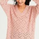 American Eagle  Pointelle‎ Oversized Jegging Fit V-Neck Sweater Pink - Size M Photo 4