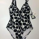 DKNY  NAVY MULTI DOT Mesh-Trim One-Piece Swimsuit Photo 0