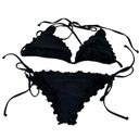 Relleciga  Bikini Womens Small Black Ruffle Triangle Swim Suit Strappy Tie Solid Photo 0