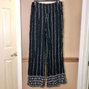 Three Dots Floral Printed Wide Leg Pull On Pants Black Small Photo 1