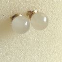 Semi Precious Stone Off White Opaque Gold Tone Dainty Ball Stud Pierced Earrings Photo 0