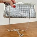 La Regale  Chain Strap Embellished Studded Clutch Bag Metallic Silver Women's Photo 2