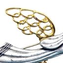 Vintage Angel Flying Trumpet Wings Brushed Silver Gold Tone Brooch Pin Photo 3