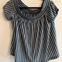 American Eagle  Outfitters AE Size Large Striped Blue White  Top Off Shoulder Photo 0