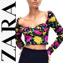 ZARA NWT. $50R  Off Shoulder Sweetheart Neckline Floral Crop Top Blouse Size M Photo 1