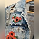 ZARA  Oversized Denim Jacket with embroidered Roses and Studs. Size Small Photo 4