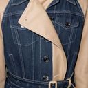 Burberry  Beige Paneled Cotton-Gabardine & Blue Denim Double-Breasted Trench Coat Photo 6