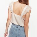 Cami NYC Cream Satin Button Down Tank Top with Lace Flutter Sleeves Photo 1