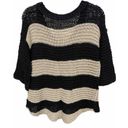 Free People Open Knit Black Tan 1/2 Flare Sleeve Oversized Sweater Size Small Photo 4