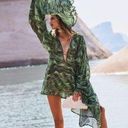 Cult Gaia 💕💕 Bruna Coverup ~ Linen Silk Saltation Basil Green Print Small S NWT Photo 2