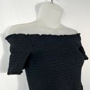 American Eagle Solid Black Smocked Stretch Peplum Hem Short Sleeve Top Medium M Photo 1