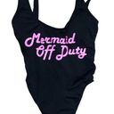 One Piece "Mermaid Off Duty"  Swimsuit - black w pink & tie up back Small S Photo 0