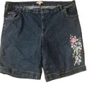 Woman Within Plus Size Jean Bermuda Shorts Floral Embroidery Blue Size 26 Photo 0