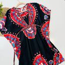 Trina Turk  | GUC Black & Multi Colored Beach Coverup Deep V w/ Tie Back Size S Photo 0