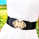 Buckle Black Golden Double  Waspie Belt Stretchy Elastic Accentuating Waistband Photo 0