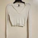 Divided by H&M Women’s White Knit Collared Long Sleeve Crop Top Size S (Used) Photo 0