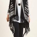 Chico's Chico’s Aztec print open front fringed cardigan front Black White  size XL Photo 12