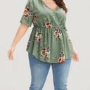 Bloomchic 761 Floral Print Wrap Ruffles Asymmetrical Hem Blouse Sage Green size 12 NWT Photo 3