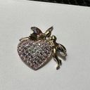 Monet  Gold Tone Brooch Pin Pink Rhinestone Heart Fairy Couple Kissing Fairycore Photo 3