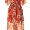 Love, Fire Love Fire Tropical Print Bohemian Floral Flutter Sleeve Semi Sheer Maxi Dress M Photo 1