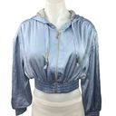 ZARA  Blue Silky Satin Zip Up Activewear Long Sleeve Crop Hooded Bomber Jacket XS Photo 0