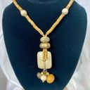 Vintage Fashion Necklace Womens 24in Faux Wood Burlap Glass Bead Boho Hippie Y2K Photo 0