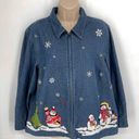 Fashion Bug Vintage  Blue Jean Christmas Snowman Zip Front Jacket Womens 14/16 W Photo 0