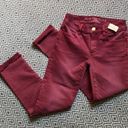 American Eagle New  Burgundy Red Raw Hem Jegging Skinny Jean Size 00 Y2K Denim Photo 1