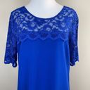 Badgley Mischka Belle  Dress 8 Blue Lace Short Sleeve Shift Mini Party‎ Womens Photo 1