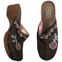 Vtg Y2K Arizona Brown Suede Pink Floral Embroidered Wooden Heel Studded Clogs 5 Size undefined Photo 1