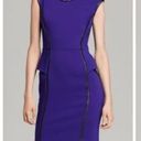 Milly  • Pipe-Trim Peplum Dress purple stretch wool black vegan leather Photo 11