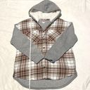 No Boundaries - Grey & Brown Plaid Button Down Sherpa Lined Hoodie Size L (11-13) Photo 2